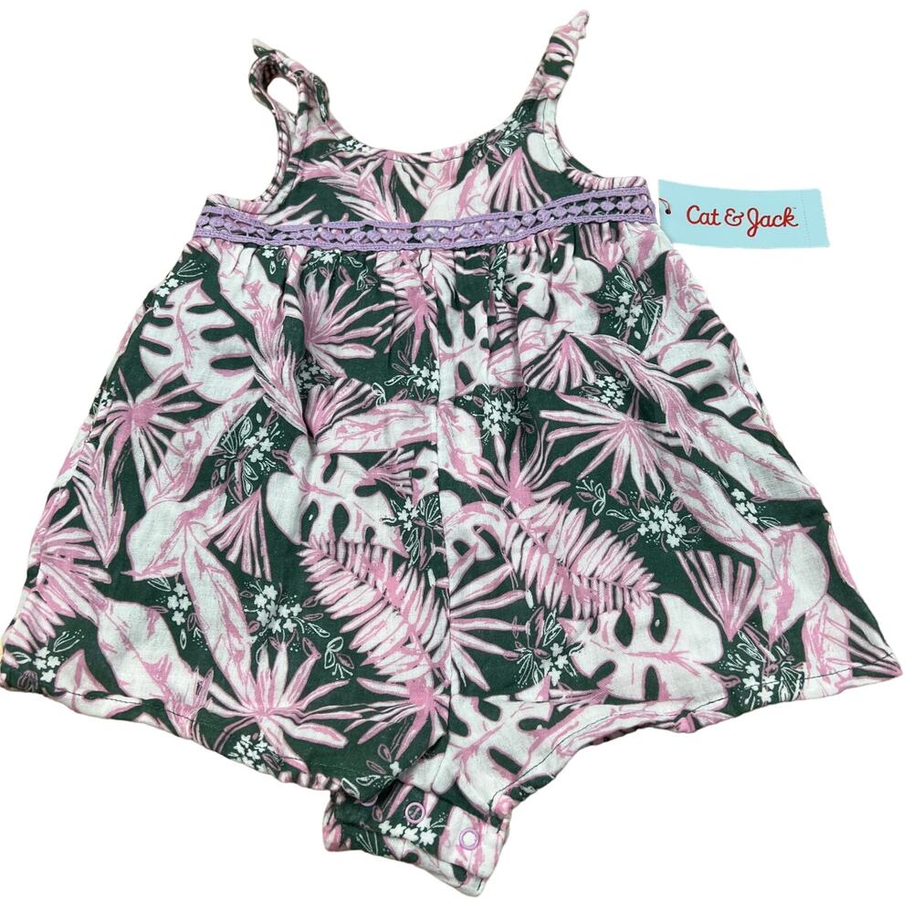 Cat & Jack Toddler Girls' Green Palm Tank Romper - Size 12M - NWT